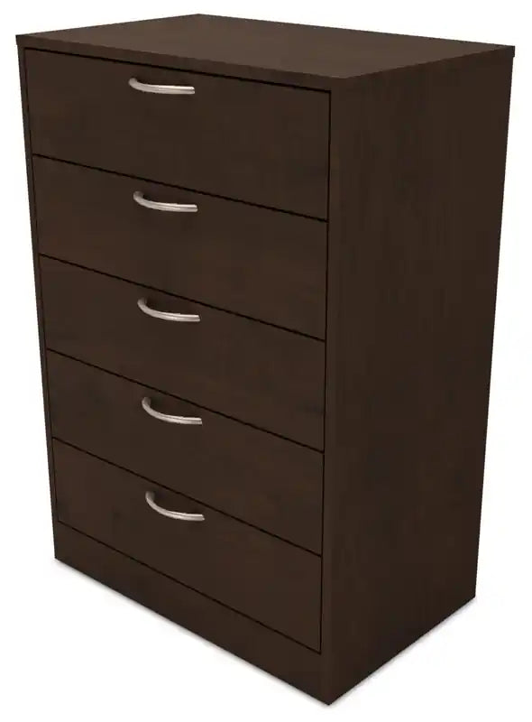Commode de chambre, 5 tiroirs, 60 cm L x 92 cm H, - Brun expresso