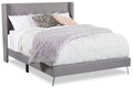 Beau Upholstered Wingback Bed in Grey Fabric, Tufted