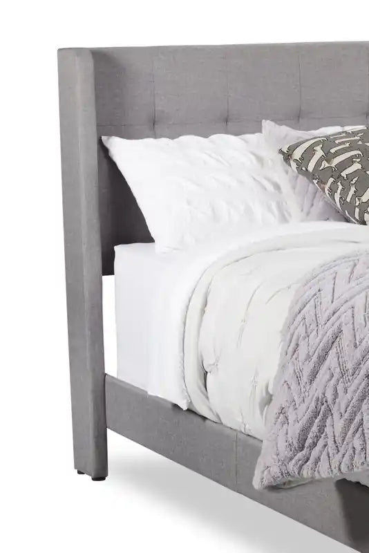 Lit capitonné à oreilles en tissu gris