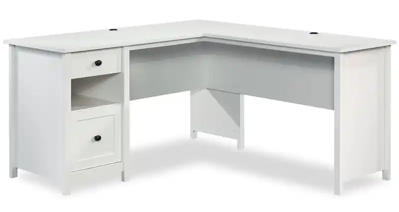 Cayla 59.06 L-Shaped Office Desk with File Drawer - Soft White