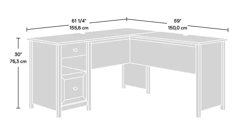 Bureau d'angle de 150 cm avec tiroir classeur - Blanc doux