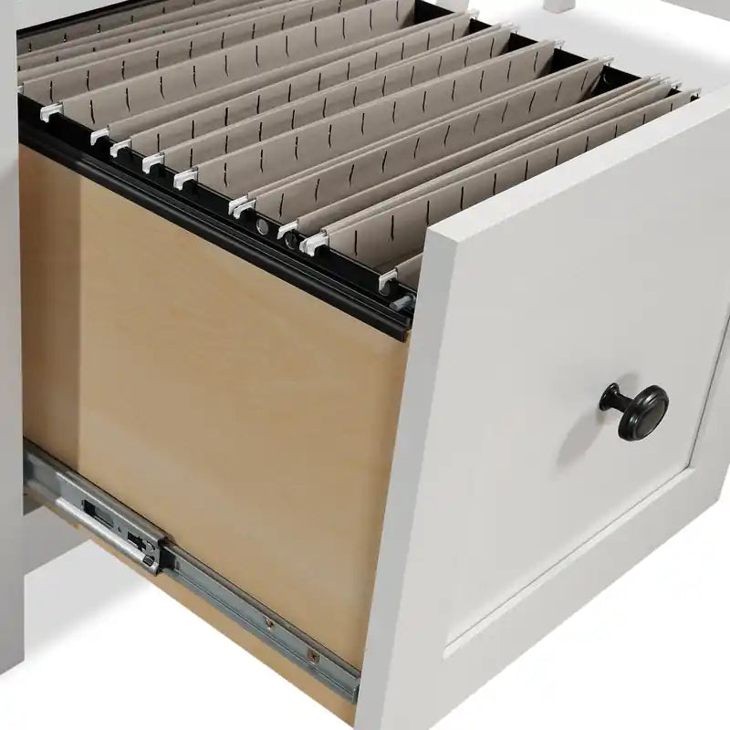 Bureau d'angle de 150 cm avec tiroir classeur - Blanc doux