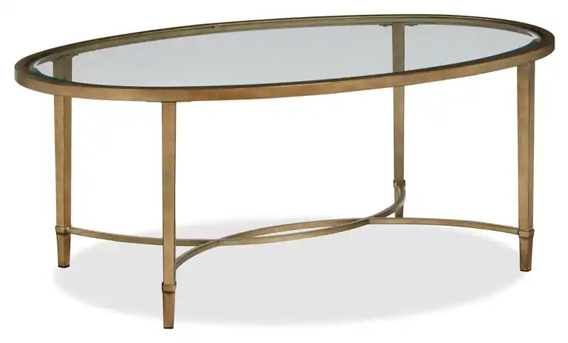 Copia 50 Traditional Oval Glass Top Coffee Table - Silver and Gold with Metal Base