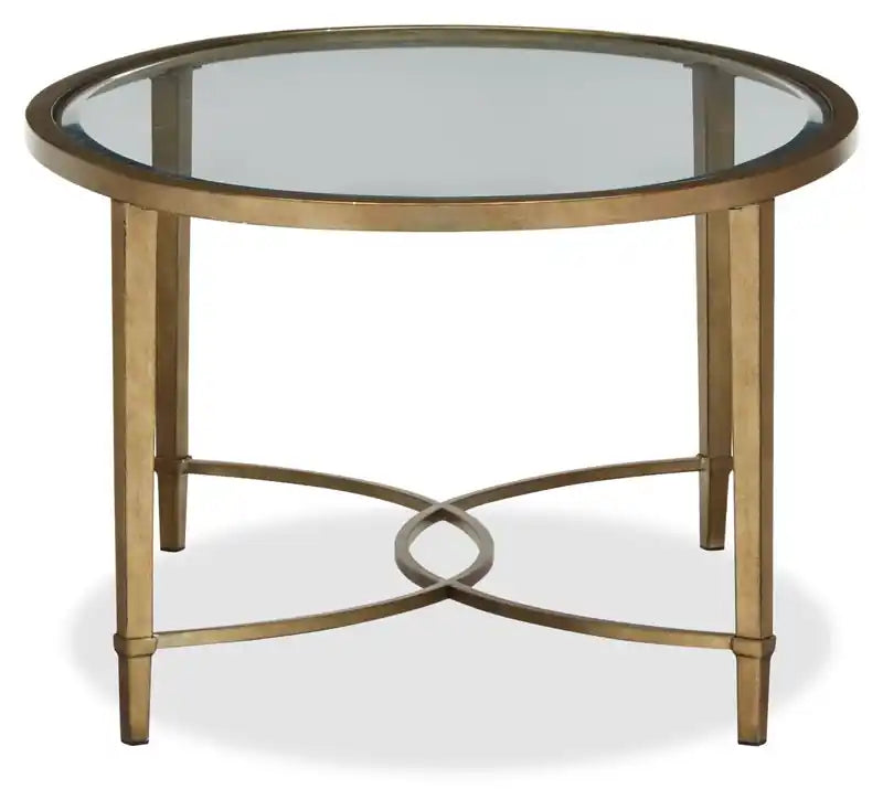 Table basse ovale traditionnelle en verre, plateau 50, argent et or avec base en métal