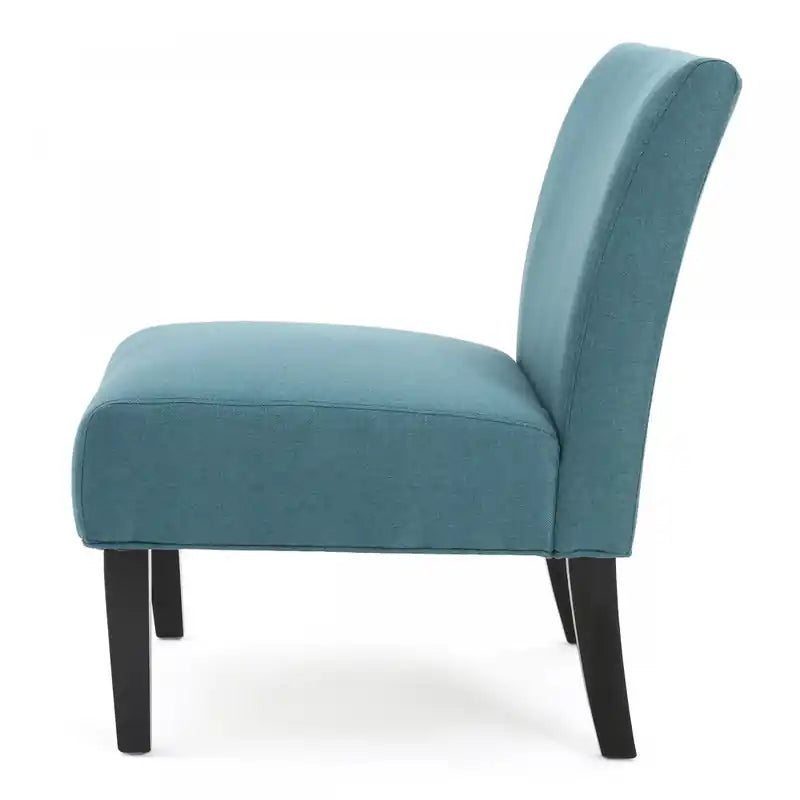 Fauteuil d'appoint en tissu aspect lin avec pieds en bois d'hévéa