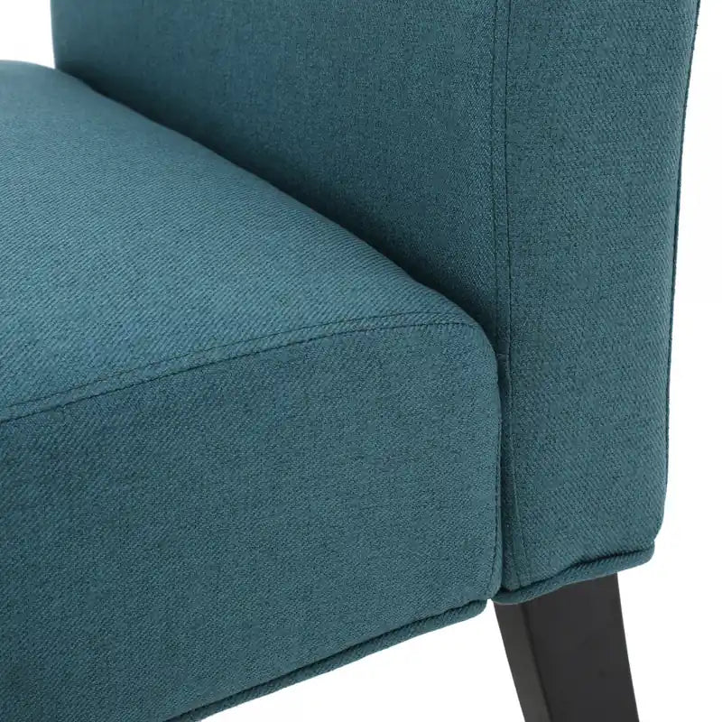 Fauteuil d'appoint en tissu aspect lin avec pieds en bois d'hévéa
