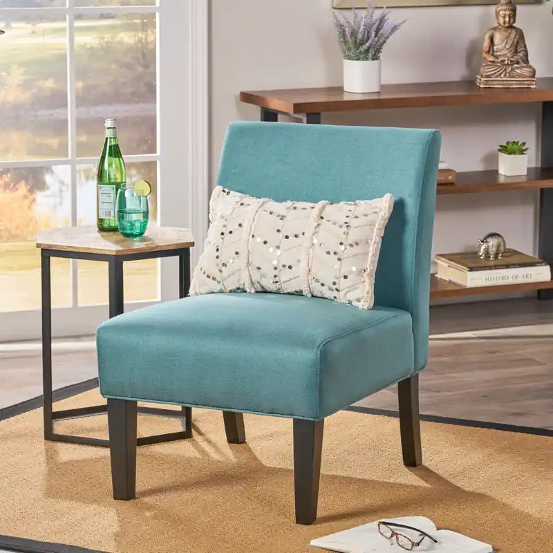 Fauteuil d'appoint en tissu aspect lin avec pieds en bois d'hévéa