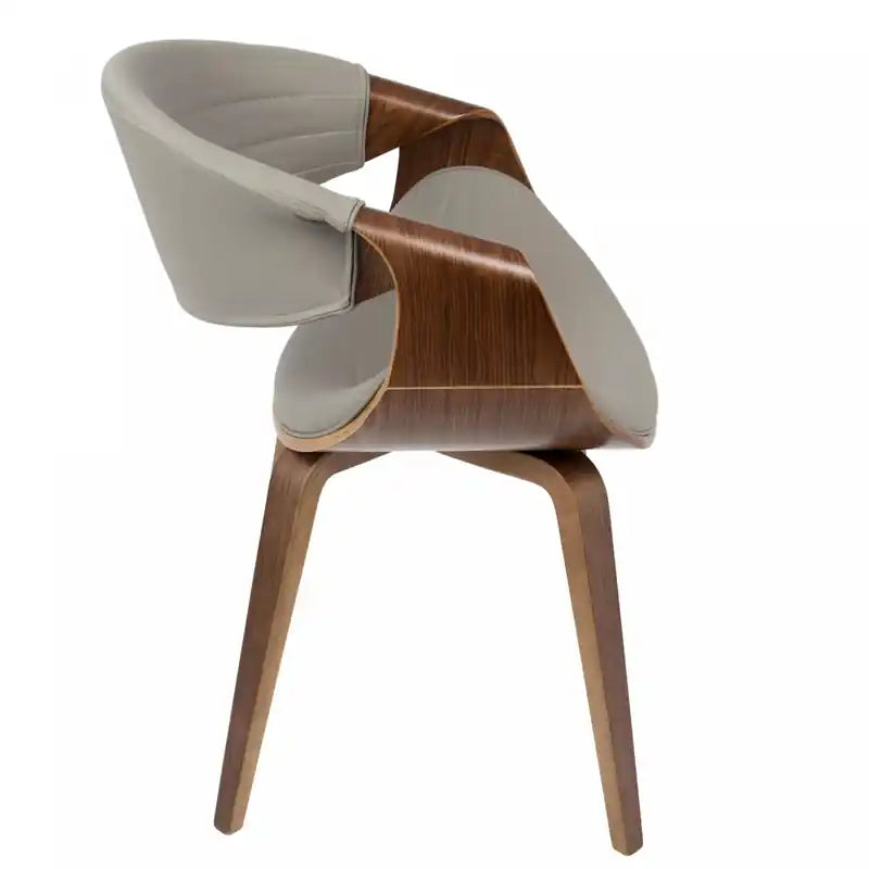 Chaise d'appoint de salle à manger moderne du milieu du siècle en similicuir - Noyer/Gris