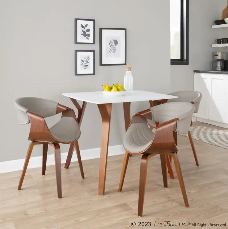 Chaise d'appoint de salle à manger moderne du milieu du siècle en similicuir - Noyer/Gris