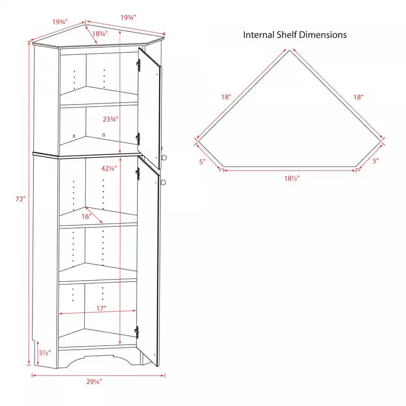 Armoire de rangement d'angle haute à 2 portes
