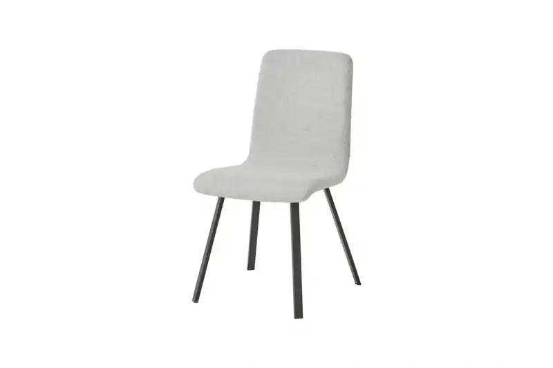 Chaise de salle à manger moderne avec revêtement en tissu gris clair et piètement en métal noir