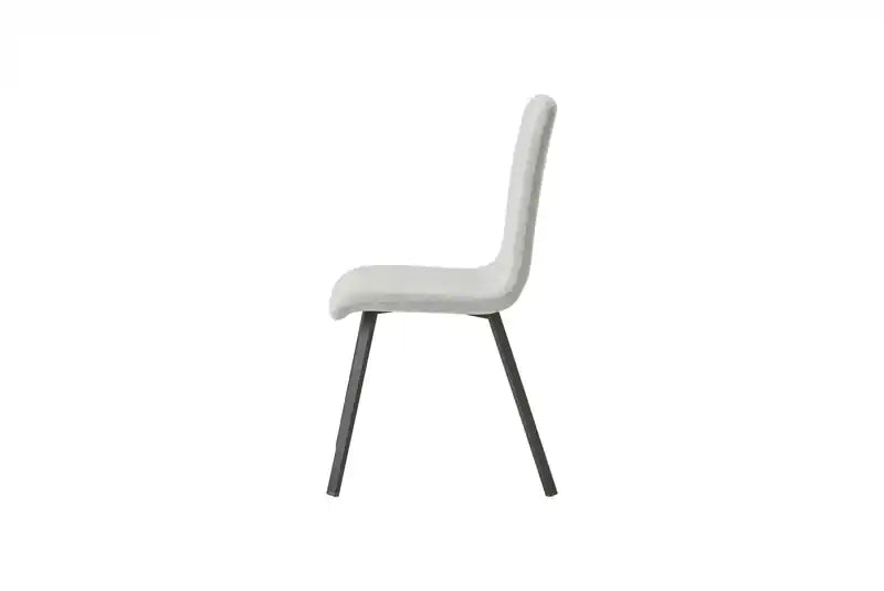 Chaise de salle à manger moderne avec revêtement en tissu gris clair et piètement en métal noir