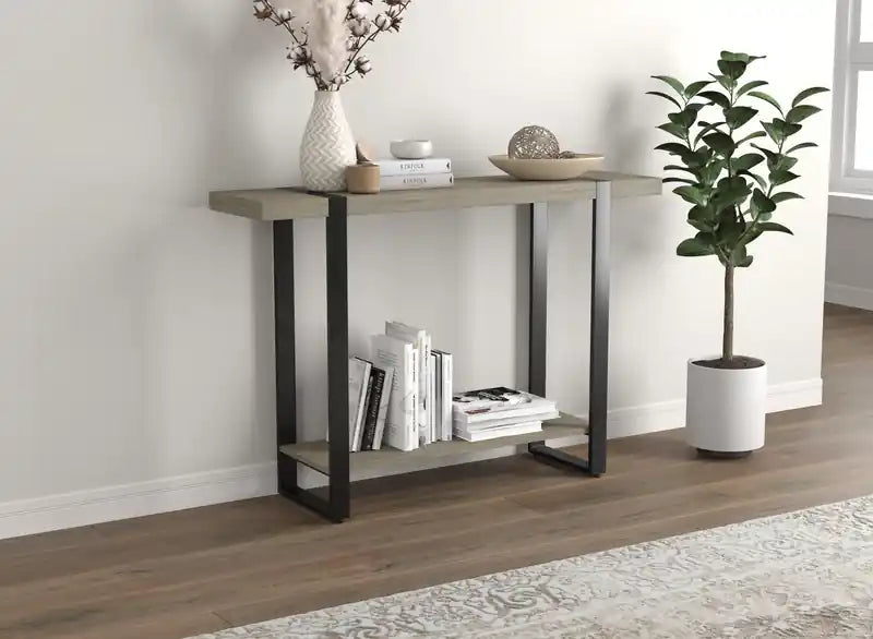 Table console de 47 po avec 1 étagère - Taupe foncé et métal noir