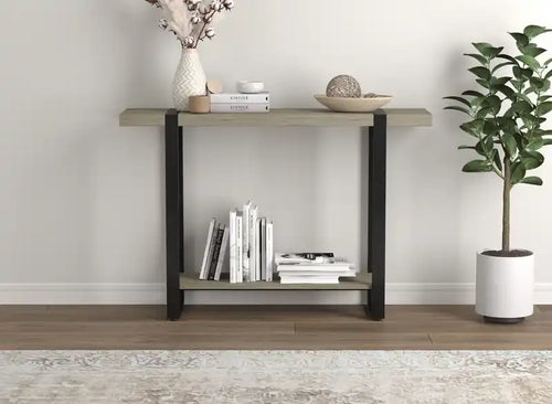 Table console de 47 po avec 1 étagère - Taupe foncé et métal noir
