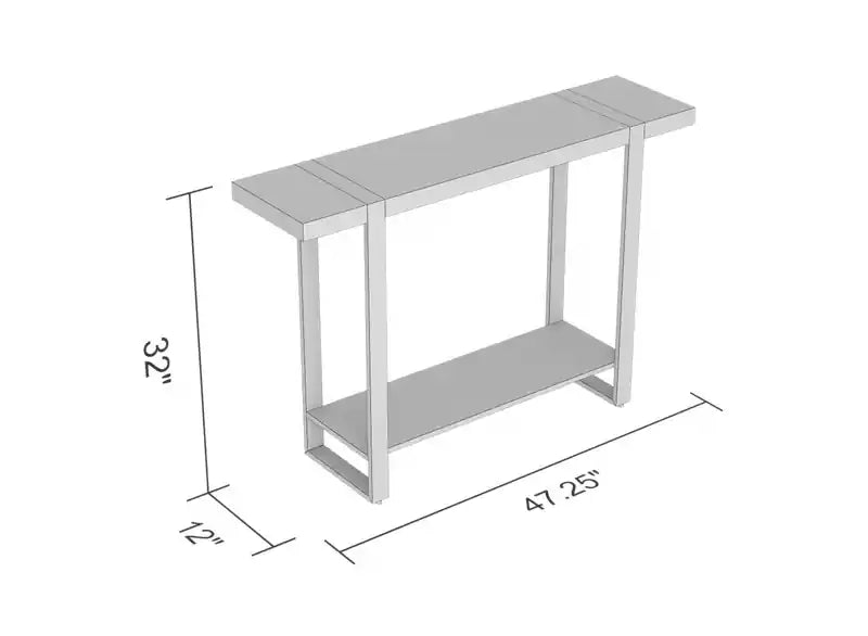 Table console de 47 po avec 1 étagère - Taupe foncé et métal noir