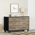 Commode 6 tiroirs - Chêne vieilli et Noir mat