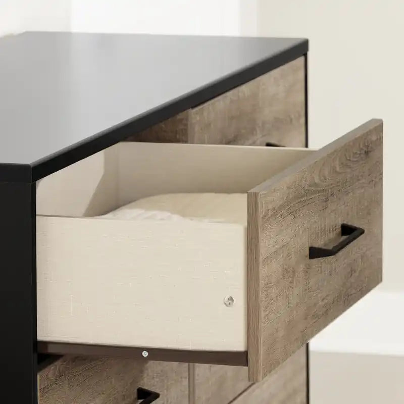 Commode 6 tiroirs - Chêne vieilli et Noir mat