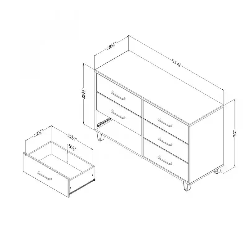 Commode 6 tiroirs - Chêne vieilli et Noir mat