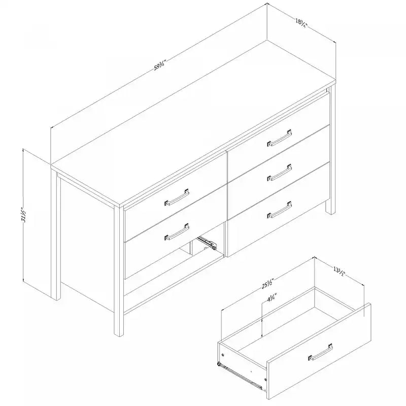 Commode à 6 tiroirs - Blanc pur