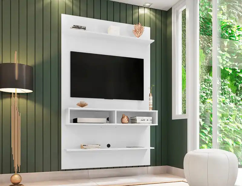 Long meuble TV mural flottant 45.35 avec étagère suspendue