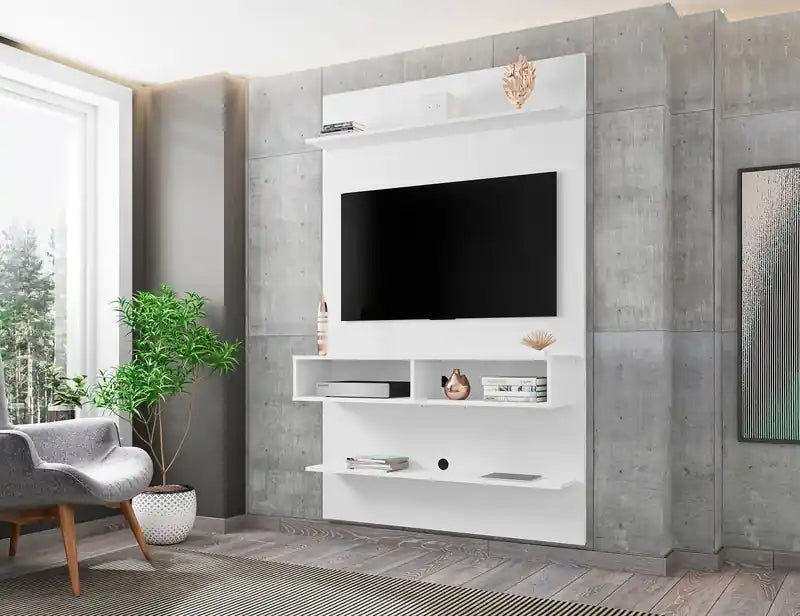 Long meuble TV mural flottant 45.35 avec étagère suspendue