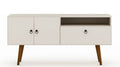 Manhattan Comfort Tribeca 53.94 Mid-Century Modern TV Stand with Solid Wood Legs - Off White