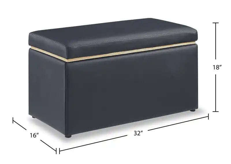 32 Pouf de rangement - Similicuir bleu marine