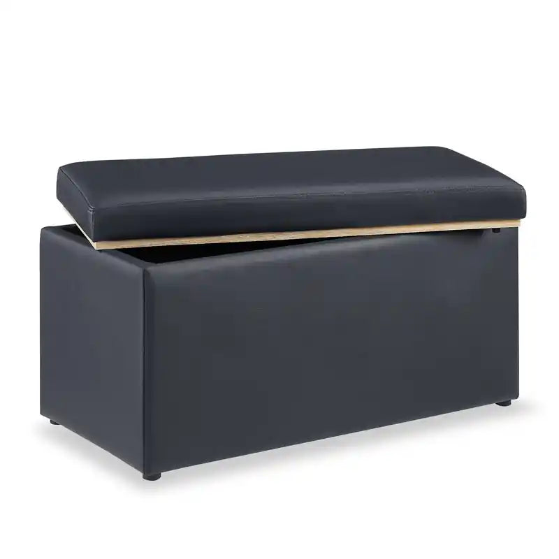 32 Pouf de rangement - Similicuir bleu marine