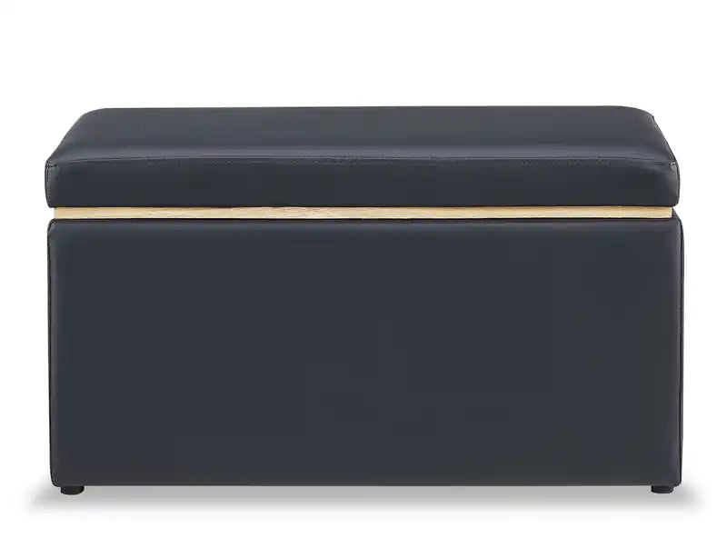 32 Pouf de rangement - Similicuir bleu marine