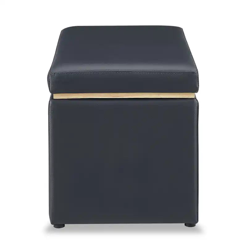 32 Pouf de rangement - Similicuir bleu marine