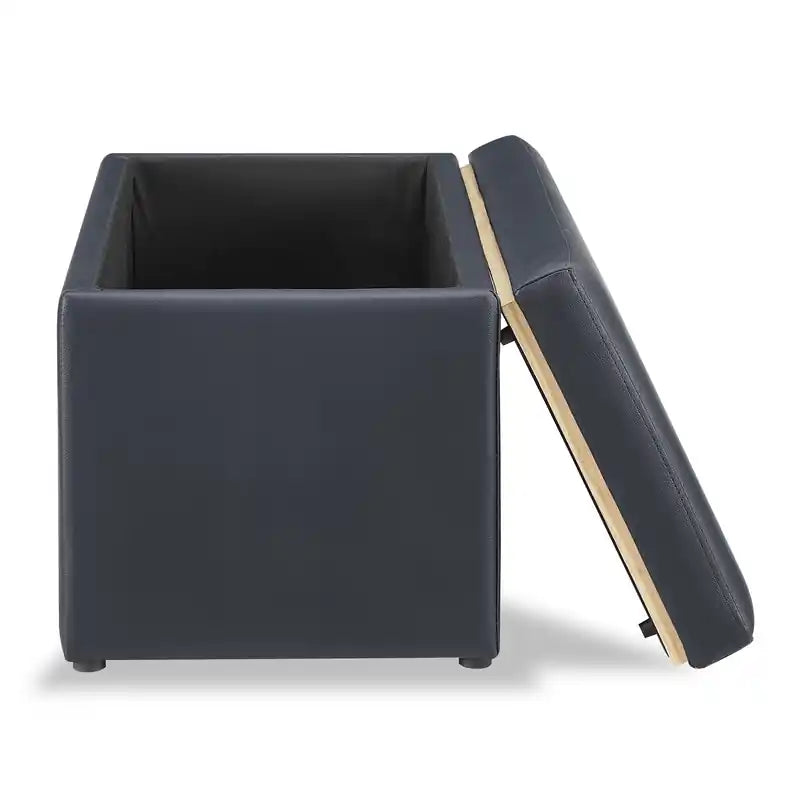 32 Pouf de rangement - Similicuir bleu marine