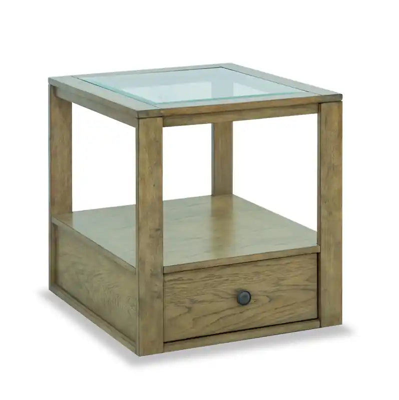 Esme 22 Traditional Glass Top End Table with Storage and Shelf - Light Brown Wood