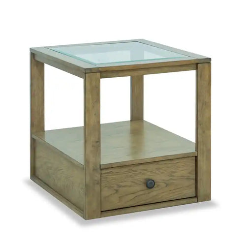 Esme 22 Traditional Glass Top End Table with Storage and Shelf - Light Brown Wood