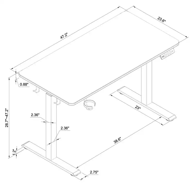 Bureau de gamer de 47" avec réglage électrique de la hauteur et éclairage RVB