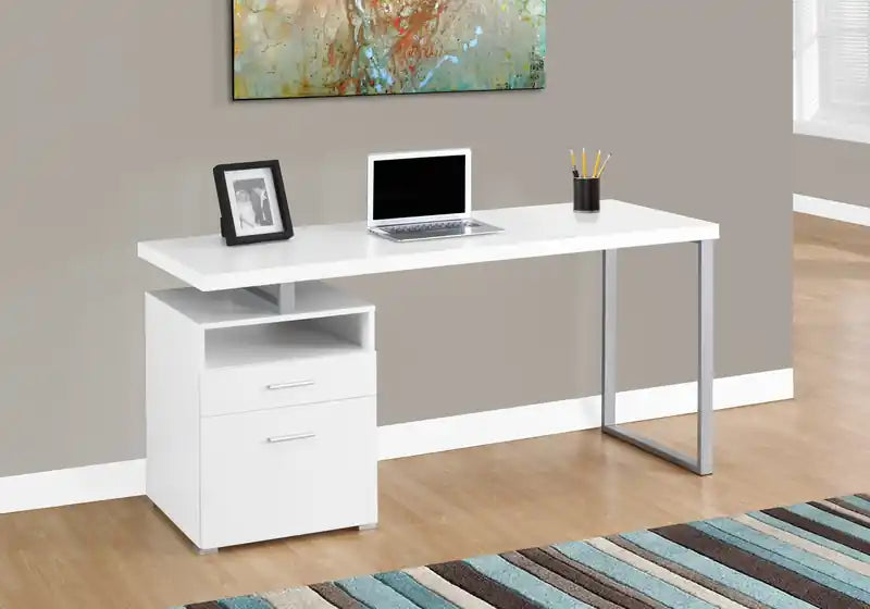 Bureau de travail réglable de 60 po avec 2 tiroirs et casier de rangement