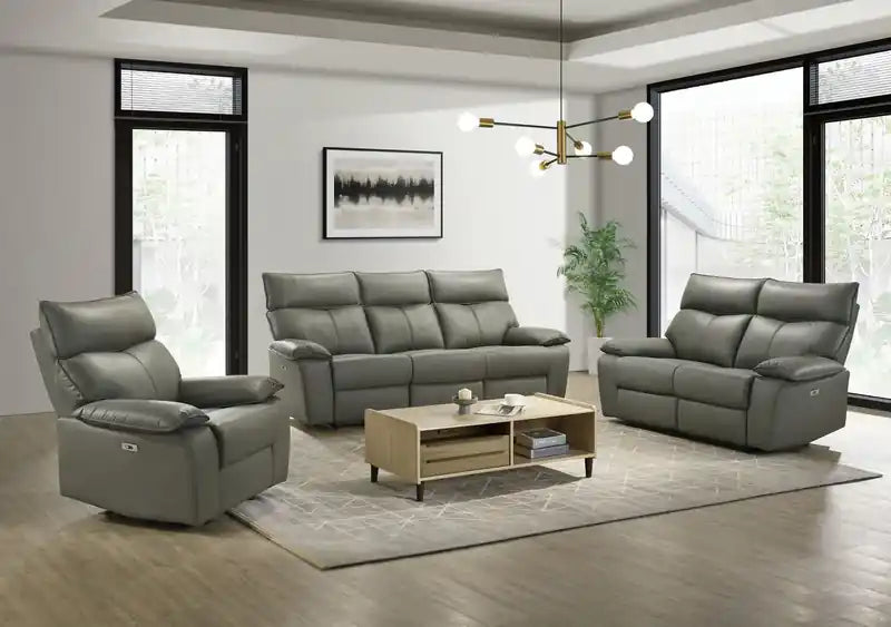 Fauteuil inclinable électrique en cuir véritable 42 - Gris