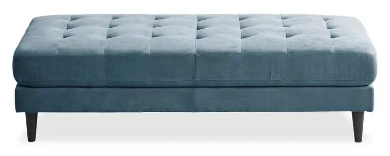 Ottoman en tissu 63 po avec coussin capitonné – Bleu denim