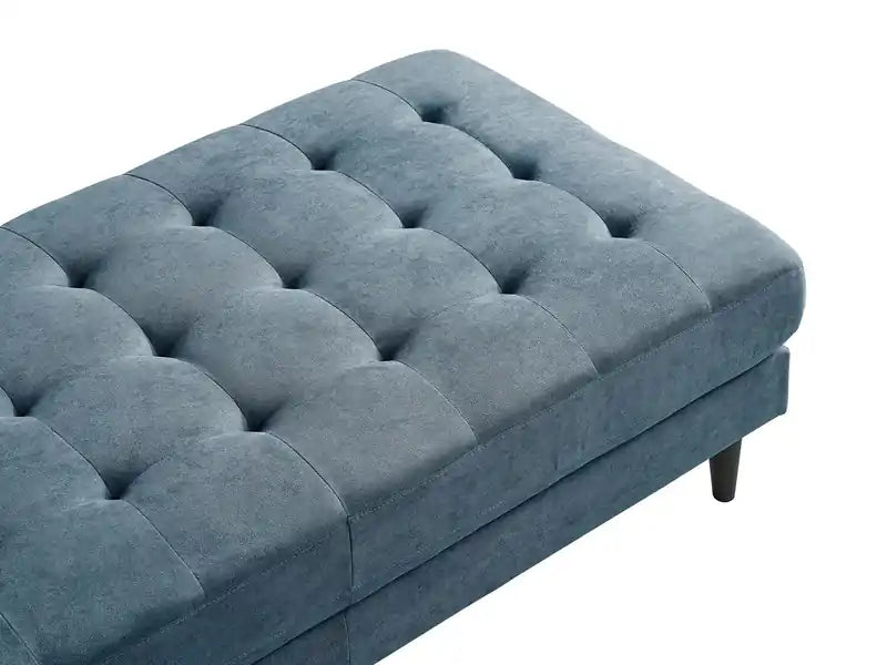 Ottoman en tissu 63 po avec coussin capitonné – Bleu denim