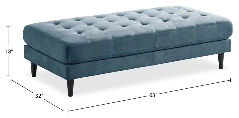 Ottoman en tissu 63 po avec coussin capitonné – Bleu denim