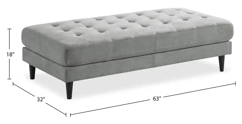 Ottoman en tissu 63 po avec coussin capitonné – Bleu denim