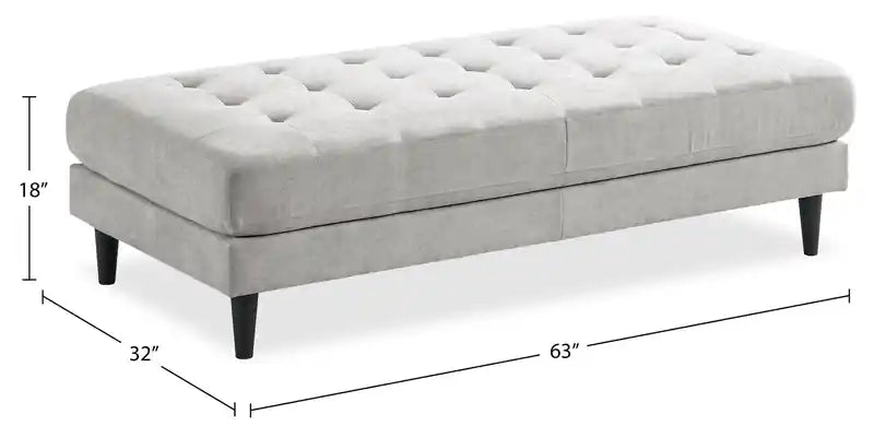 Ottoman en tissu 63 po avec coussin capitonné – Bleu denim