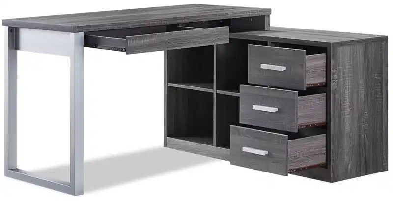 Bureau d'angle réversible 55" avec 4 tiroirs et compartiments de rangement