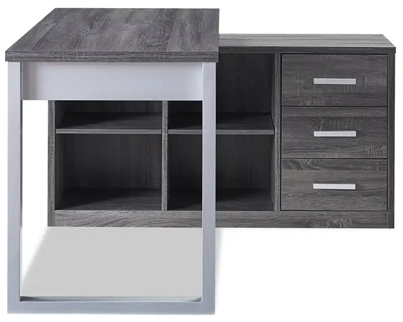 Bureau d'angle réversible 55" avec 4 tiroirs et compartiments de rangement