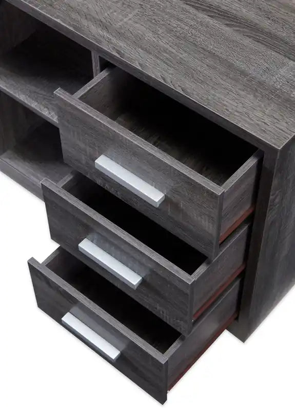 Bureau d'angle réversible 55" avec 4 tiroirs et compartiments de rangement