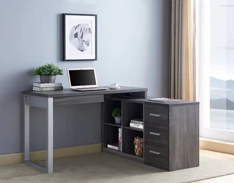 Bureau d'angle réversible 55" avec 4 tiroirs et compartiments de rangement