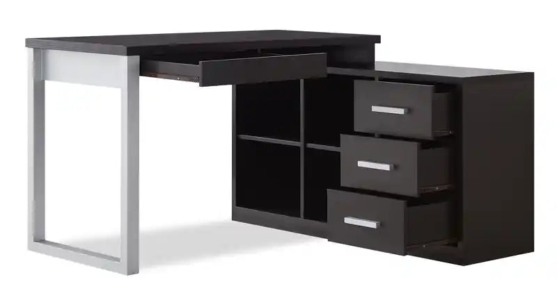 Bureau d'angle réversible 55" avec 4 tiroirs et compartiments de rangement