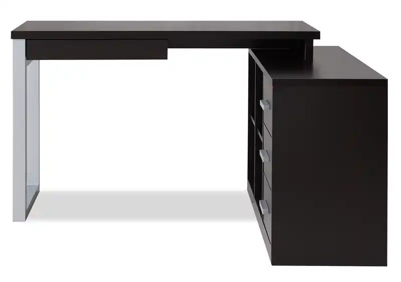 Bureau d'angle réversible 55" avec 4 tiroirs et compartiments de rangement