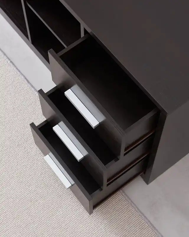 Bureau d'angle réversible 55" avec 4 tiroirs et compartiments de rangement
