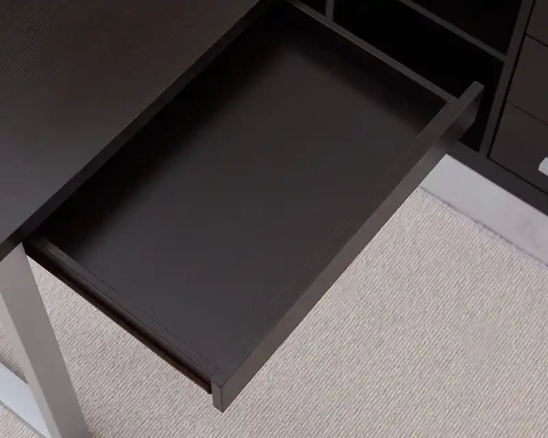 Bureau d'angle réversible 55" avec 4 tiroirs et compartiments de rangement
