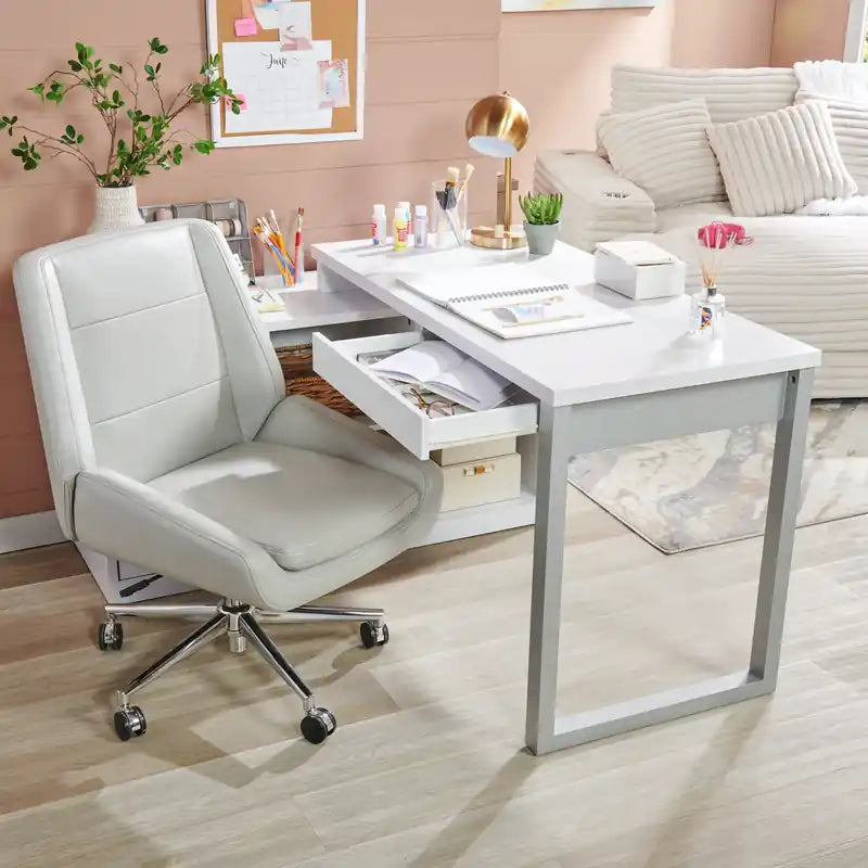 Bureau d'angle réversible 55" avec 4 tiroirs et compartiments de rangement